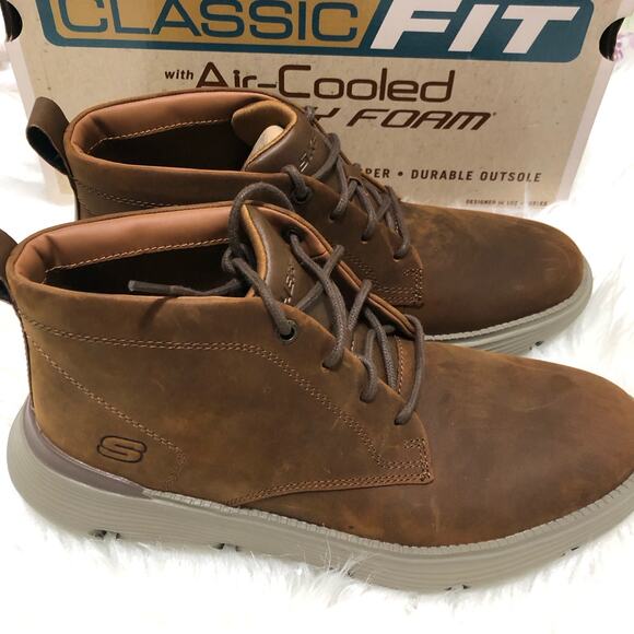 Sketchers Garza-Fontaine Mens Boots Sz 8 Dark Brown Leather Lace‎ Up Relaxed Fit - Picture 4 of 9